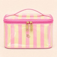 Sac cosmétique rayé en PVC OEM, fabriqué en usine BSCI, étanche, transparent, organiseur de voyage, trousse de maquillage portable pour femmes