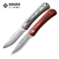Couteau de poche pliant Hongrui, nouveau modèle rouge et à motif zèbre, en acier Damas avec lame ajourée, couteau de survie pour l'extérieur