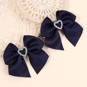 Rhinestone Heart Satin <b>Bow</b> Hair <b>Clips</b> Shiny Ribbon Barrettes For Girls Kids Party Hair Accessories - Product Image 5