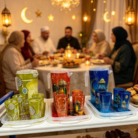 Ensemble de carafes à eau pas cher avec 4 tasses et plateau, design Ramadan, carafe à eau en plastique pour le festival musulman du Ramadan