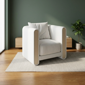 Minimalist <b>Square</b> Fabric Armchair With Wooden Legs Pillow Back Design For Living Room - Product Image 4