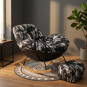 Silla Moderna con Patas de Madera, Tapicería de Tela Blanca y Negra, Muebles para Sala de Estar - Product Image 4