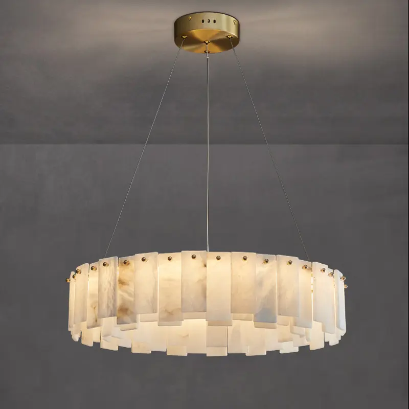 Lampadario in ottone di lusso moderno con anello di fiocco di neve in alabastro naturale per interni lampade a sospensione per Hotel da pranzo o soggiorno