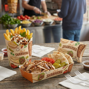 Boîte d'emballage personnalisée pour shawarma, forme de coussin, en papier, pour <span class=keywords><strong>kebab</strong></span>, doner, restauration rapide à emporter - Product Image 4