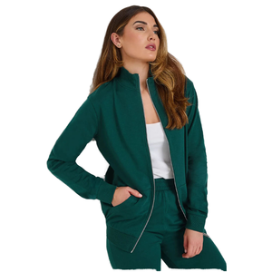 Chaqueta Bomber Verde de Punto con Cierre para Mujer, Corte Regular, Cuello Alto, Sudadera Informal de Color Sólido, Manga Larga, para Otoño - Product Image 1