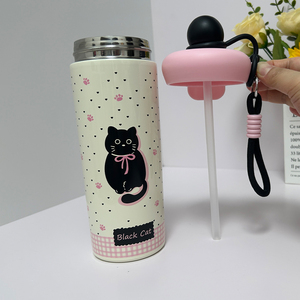 Botellas de Agua Aisladas de Acero Inoxidable con Estampado de Animales de Dibujos Animados, con Correa de Transporte para Niños y Adolescentes - Product Image 5