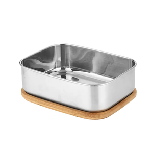 Paslanmaz çelik çocuk yemek kabı plastik ücretsiz sızdırmaz 2-bölmeli yemek kutusu yemek kabı seyahat çatal ve bambu kesme tahtası kapak ile - Product Image 2