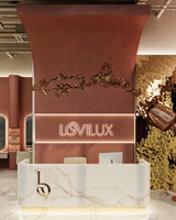 Design d'intérieur de salon de beauté de luxe, écologique et de haute qualité, mobilier sur mesure clé en main, stations de réception incurvées pour manucure et spa