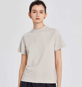 Camiseta de Manga Corta para Mujer, 77.8% Algodón, 22.2% Poliéster, Color Sólido, Diseño con Costura Trasera, Corte Holgado, Informal, Básica - Product Image 3