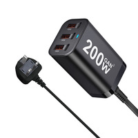 Pengisi Daya YMS-618 200W Adaptor Pengisi Daya Daya Tinggi 3 USB 3 Port Tipe-C Pengisi Daya Cepat PD untuk Ponsel Laptop