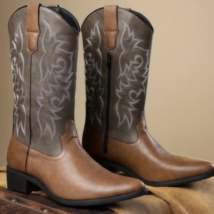 Botas de mezclilla de lujo para <span class=keywords><strong>hombre</strong></span>, de diseñador, talla grande, a media pantorrilla, de poliuretano, con cremallera, bordadas, estilo caballero, retro, antideslizantes, con ventilación. - Product Image 4