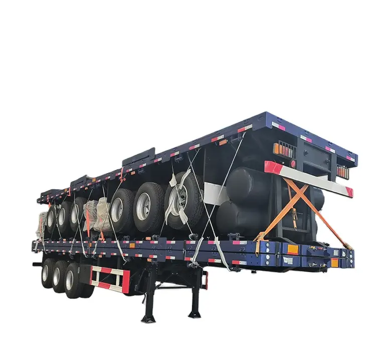 En iyi fiyat 30 40 50 Ton 2 3 4 akslar Flatbed yarı kamyon konteyneri römork 48 FT 40 FT 20 FT düz platformlu römork satılık