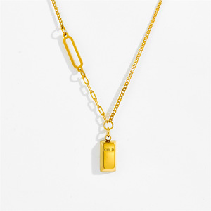 <span class=keywords><strong>TZ131</strong></span> 18K Vergoldetes Goldbarren-Charm-Schmuckset - Edelstahl Mehrschichtige Halskette & Perlenarmband für Reichtum und Glück Geschenke - Product Image 3
