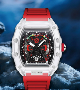 Orologio da Uomo al Quarzo con Quadrante Trasparente, Cassa Tonneau, Dettagli a Vite, Finestra Data e Cinturino in Silicone Traslucido - Product Image 3