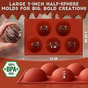 MUYULINS Factory 5-Cavity Hemispherical LFGB Non-Stick Easy Release BPA-Free <b>Silicone</b> Mousse Cake Chocolate Mold - Product Image 4