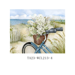 Quadro su tela con bicicletta floreale ad acquerello, stampe di biciclette vintage con ghirlanda per decorazioni d'ingresso - Product Image 1