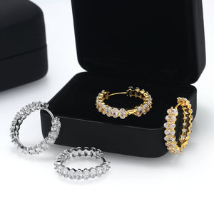 Pendientes de Aro Ovalados de Lujo con Circonita Cúbica Totalmente Pavimentada, Grandes y Brillantes, Estilo Tenis, para Fiesta y Noche, Venta al por Mayor - Product Image 2