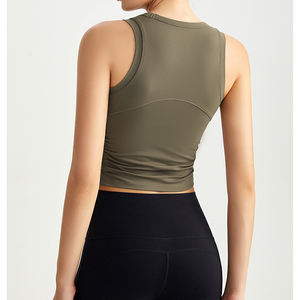 Débardeur de sport fitness avec coussinet de poitrine intégré, froncé élastique, coupe ajustée, séchage rapide, soutien-gorge de sport sans manches pour la course et l'extérieur - Product Image 5