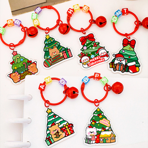 Porte-clés en plastique en forme de cloche de Noël mignonne avec motif de dessin animé, décoration DIY, petit cadeau, pendentif pour clés - Product Image 2