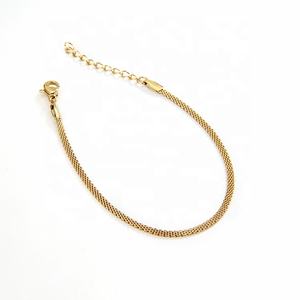 Gelang Berlapis Emas untuk Wanita, Perhiasan Rantai Ular Datar Baja Tahan Karat Tautan Rantai Jaring - Product Image 3