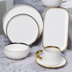Vajilla Desechable Moderna de Porcelana con Incrustaciones Doradas, Juego de Vajilla Europeo de 16 Piezas, Blanco, Ecológico, para Fiestas - Product Image 3