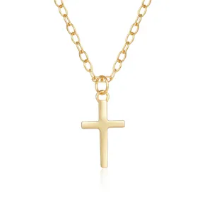 Minimalist 18k Gold Plated Classic Jewelry 925 Sterling Silver Women Simple Design Cross Pendant Necklace