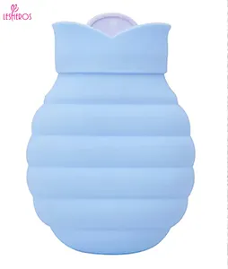 Lesheros 300ml Silicona Compresa caliente Botella de agua caliente Bolsa de agua caliente con cubierta de punto