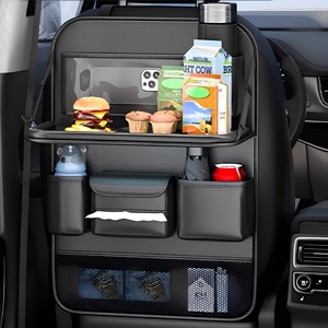 Organisateur de siège arrière de <span class=keywords><strong>voiture</strong></span> <span class=keywords><strong>avec</strong></span> support pour <span class=keywords><strong>tablette</strong></span>, poches de rangement, plateau pliable pour aliments et matériau PU - Accessoires de voyage de luxe - Product Image 1