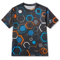 T-shirt à manches courtes en popeline 3D AOP pour homme, 100% polyester, charbon, motif hexagonal, séchage rapide, respirant, col rond, prêt à être expédié
