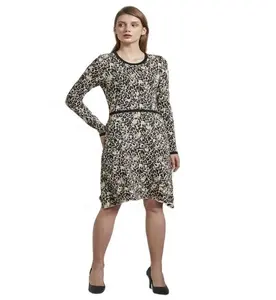 En iyi fiyat yeni gelenler leopar baskı kadın elbise ekip boyun uzun kollu ofis bayan rahat elbiseler sueter para mujer