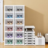 Meuble à chaussures rectangulaire pliable sans installation, avec porte transparente anti-poussière, en plastique, design multi-niveaux