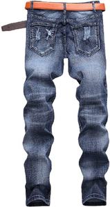 جينز مخصص ممزق بقصة مستقيمة جينز كلاسيكي بنطلون مطرز مرقع للرجال - Product Image 6