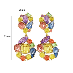 Nouvelles Boucles <span class=keywords><strong>d</strong></span>'Oreilles Clous Fleur Plaqué Or 2026 pour Femme, Bijoux Tendance Personnalisés avec Pierres Précieuses Colorées, Diamants et Cristaux en Verre - Product Image 3