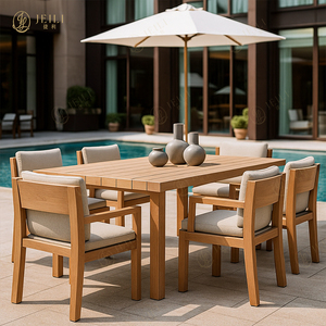 JEILI - Juego de Muebles de Exterior para Restaurante Comercial, Tumbona para Piscina, Mesa y Sillas de Madera de Teca Moderna, Cojín Blanco para Villa Junto a la Piscina - Product Image 1