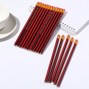 Crayon en bois hexagonal personnalisé avec logo, norme HB, avec gomme, pour la promotion scolaire - Product Image 2