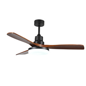 Ventilateur de plafond LED industriel 52 pouces noir mat avec pales en bois, télécommande, lumière à intensité variable pour salon - Product Image 3