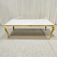 Meubles de fête de mariage en acier inoxydable, Table de Banquet en MDF blanc, prix d'usine bon marché