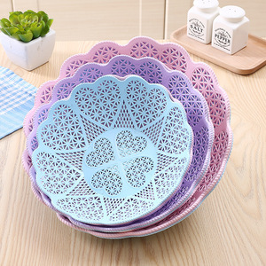 Candy Colored Hollow Lace Fruit Plate Plastic Snack Bowl Pink Purple Blue Storage Basket - Product Image 1