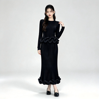 Ensemble plissé élégant pour femme, prêt à expédier, haut peplum et jupe sirène, expédition en 7 jours, ensemble plissé Miyake