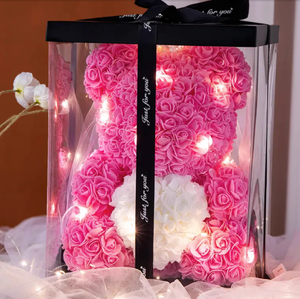 Oso de Rosas Artificiales para Decoración de Bodas, Regalo para el Día de San Valentín, Navidad, Cumpleaños, Oso de Rosas con Caja - Product Image 3