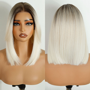 Perruques synthétiques en dentelle HD courte de style pixie, couleur blonde platine, lisses, en Kanekalon, pour femmes - Product Image 6