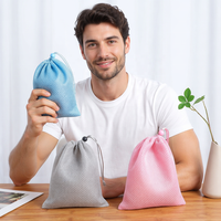 Sacs de rangement en maille noire en nylon épais et durable avec cordon de serrage, sacs d'emballage réutilisables en polyester pour savon avec étiquette tissée