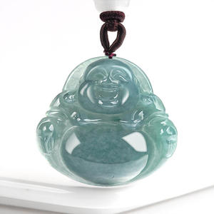 Pendentif Bouddha en Jadeite Naturelle Bleu Eau, Style Chinois, Design Original, Unisexe, Cadeau avec Certificat d'Expertise FG05 - Product Image 1