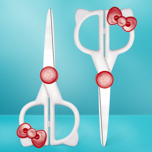 Student Scissors Stainless Steel White Red Bow Design For Art And Home Use - Product Image 1