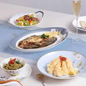 Novo Lançamento: Conjunto Completo de Louça de Porcelana Europeia com Pratos de Jantar e Sousplats para Casamentos, Grandes Recepções e Cozinha Doméstica - Product Image 1