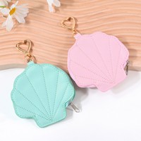 Dompet Koin PU Bentuk Kerang Laut Kustom, Dompet Mini Lucu dengan Ritsleting, Kantong Kunci dan Koin Portabel untuk Wanita