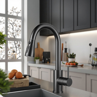 Robinet de cuisine moderne monotrou en acier inoxydable 304, mitigeur eau chaude/froide, à poser sur plan, avec douchette extractible, finition brossée