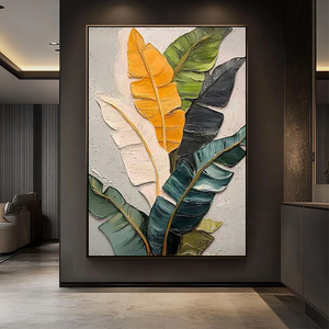 Grande <span class=keywords><strong>peinture</strong></span> murale en acrylique texturée 3D, feuille de bananier peinte à la main, plante verte abstraite, toile pour salon, hôtel, décoration intérieure - Product Image 1