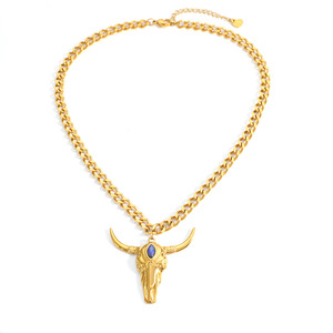 Collar con Colgante de Cabeza de Toro en Capas, Chapado en Oro de 18k, Colgante de Cuerno de Resina, Joyería de Moda Unisex - Product Image 4