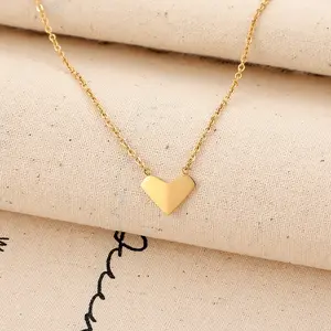 Stainless Steel 18K Gold PVD Plated Personalized Heart Pendant Necklace Titanium Steel Fold Heart Choker Necklace